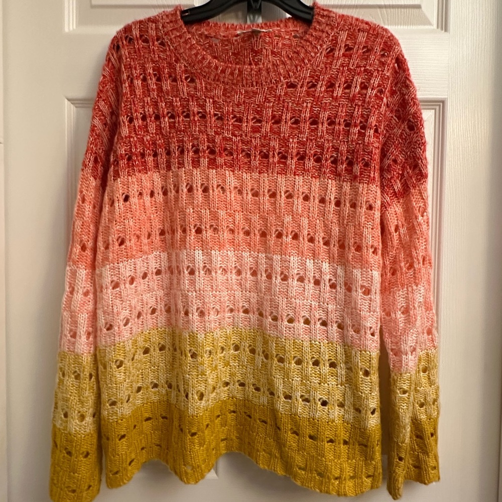 Ombre Open-Knit Crewneck Sweater in Orange, Peach & Yellow